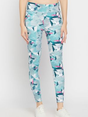 High-Rise Abstract Print Active Tights in Light Grey with Side Pocket