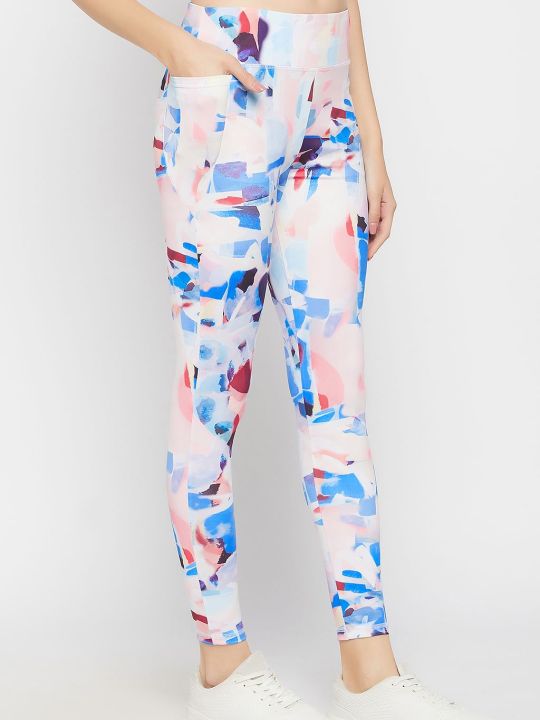 High-Rise Abstract Print Active Tights in Multicolour with Side Pocket