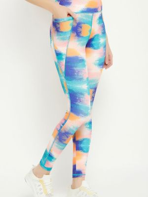 High Rise Brushstroke Print Active Tights in Multicolour with Side Pocket
