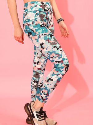 High Rise Camouflage Print Active Tights in Blue with Side Pocket