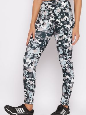 High Rise Camouflage Print Active Tights in Grey with Side Pocket