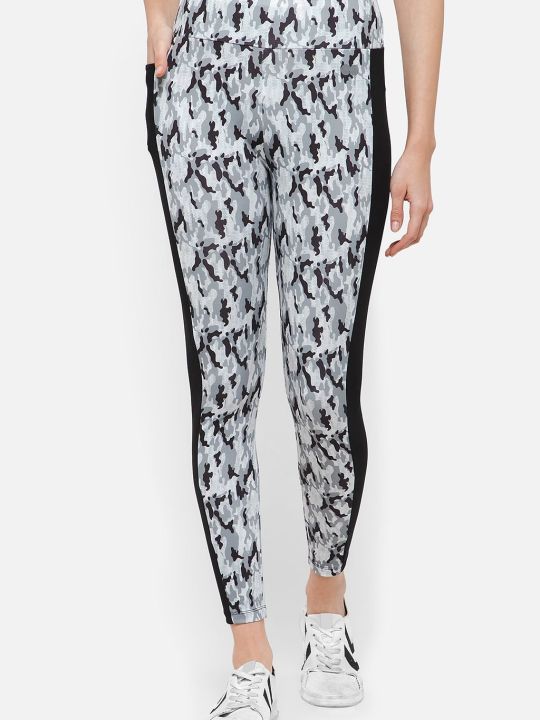 High-Rise Camouflage Print Active Tights in White with Panel & Side Pocket