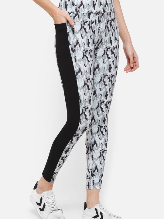 High-Rise Camouflage Print Active Tights in White with Panel & Side Pocket