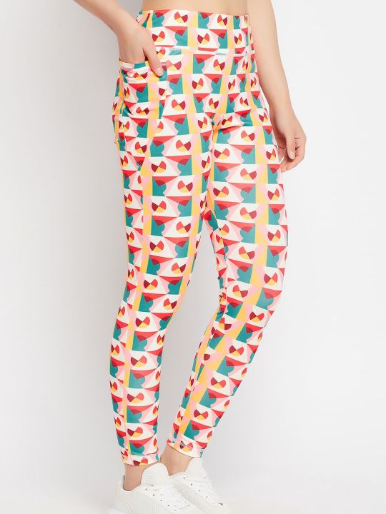 High Rise Geometric Print Active Tights in Multicolour