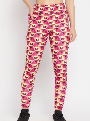 High Rise Geometric Print Active Tights in Multicolour with Side Pocket