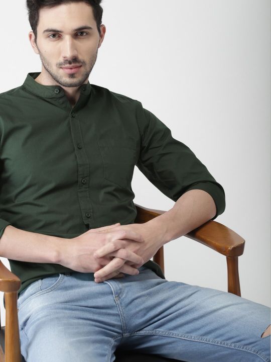 HIGHLANDER Highlander Olive Green Slim Fit Casual Shirt