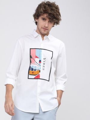 HIGHLANDER Men White Slim Fit Casual Shirt