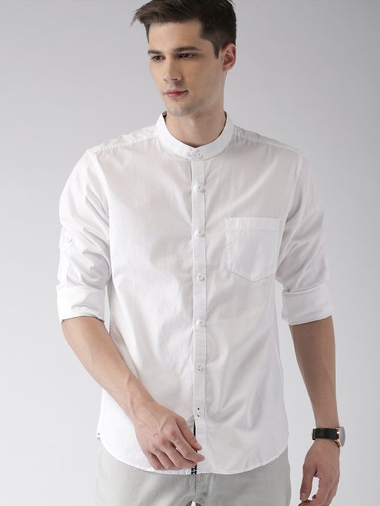 HIGHLANDER Men White Slim Fit Casual Shirt