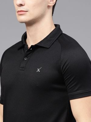 HRX by Hrithik Roshan Men Black Advanced Rapid Dry Raglan Polo Collar T-shirt