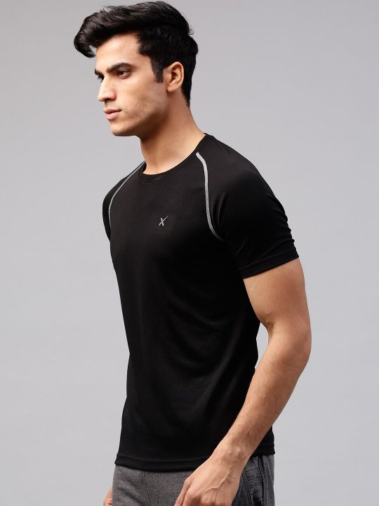 HRX by Hrithik Roshan Men Black Slim Advanced Rapid Dry Raglan T-shirt