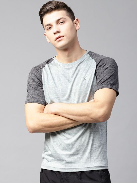 HRX by Hrithik Roshan Men Grey Melange Solid Round Neck T-shirt