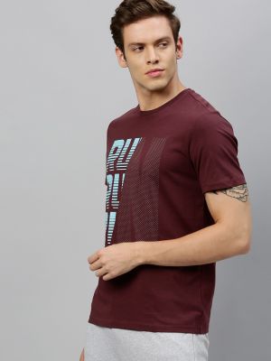 HRX by Hrithik Roshan Men Maroon Printed Bio-Wash Round Neck Running Tshirt