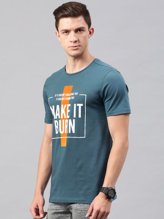 HRX by Hrithik Roshan Men Teal Blue Printed Active T-shirt