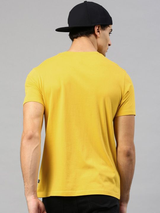 HRX by Hrithik Roshan Men Yellow Printed Cotton Pure Cotton T-shirt