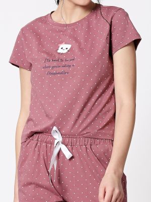 I like me Women Pink & White Printed Night Suit