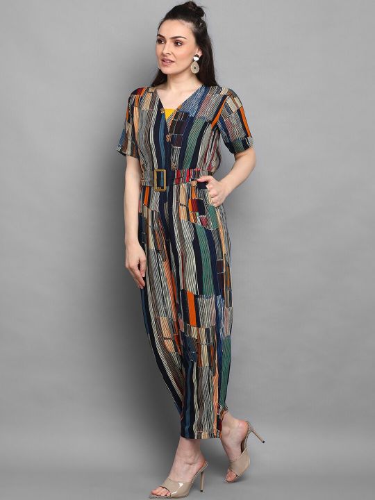 J Turritopsis Blue & Orange Foil Printed Basic Jumpsuit