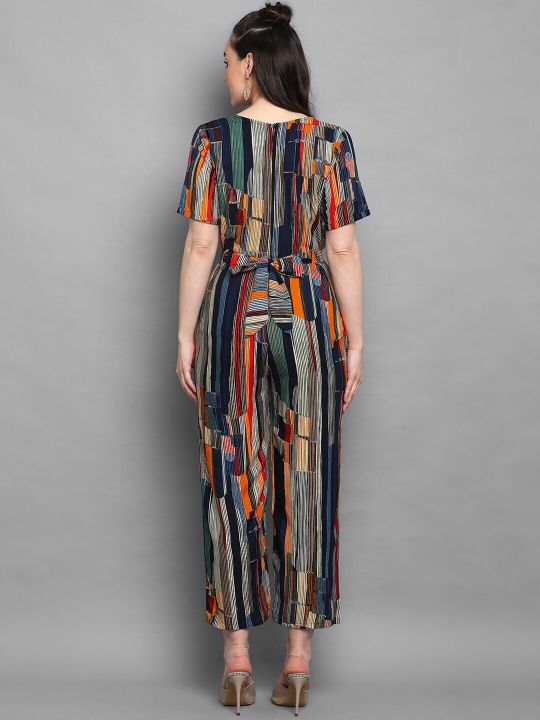 J Turritopsis Blue & Orange Foil Printed Basic Jumpsuit