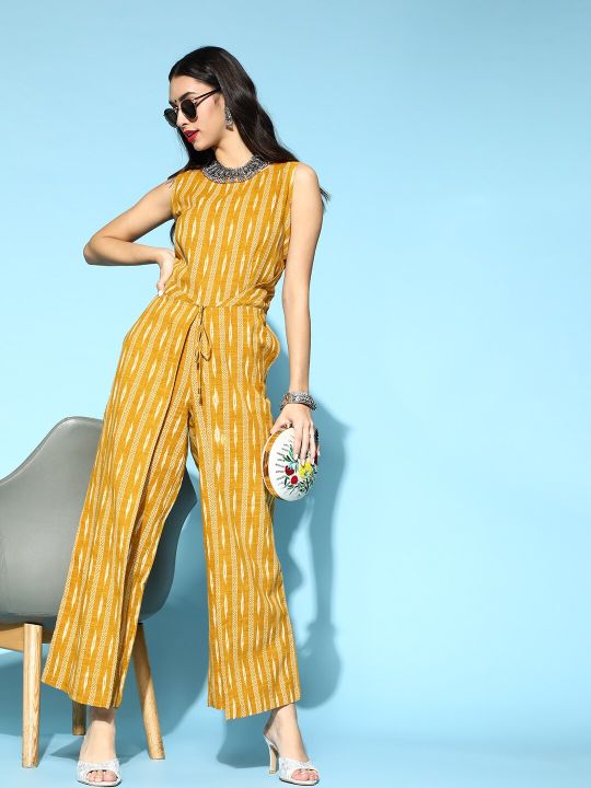 Jaipur Kurti Women Stylish Mustard Printed Ethnic Jumpsuit