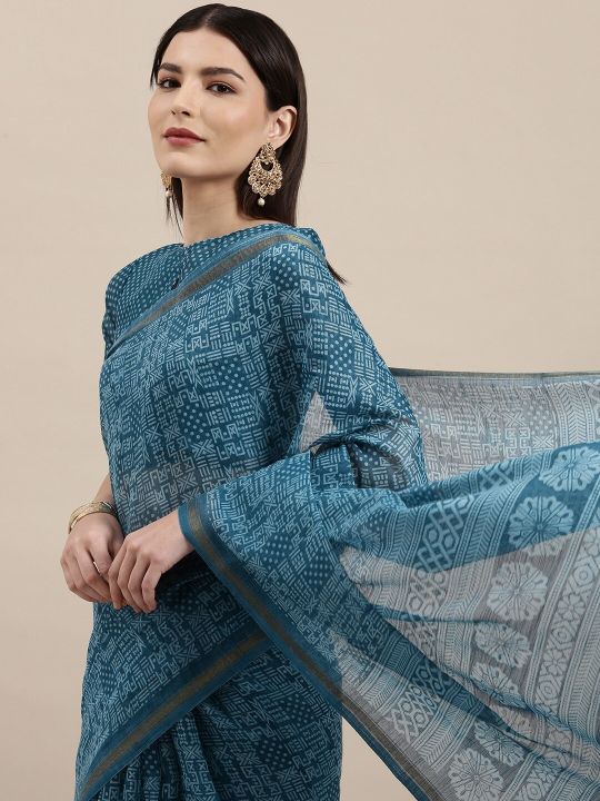 KALINI Blue Ethnic Motifs Zari Saree