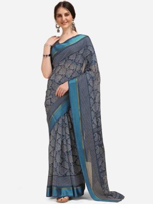 KALINI Blue & White Paisley Kota Saree