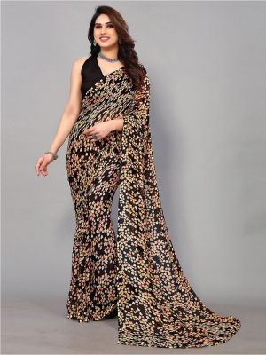 KALINI Floral Printed Pure Chiffon Saree
