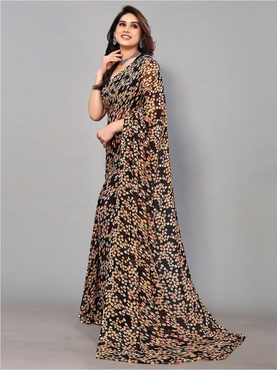 KALINI Floral Printed Pure Chiffon Saree