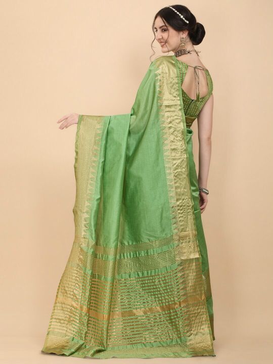 KALINI Green & Gold-Toned Woven Design Zari Silk Blend Banarasi Saree