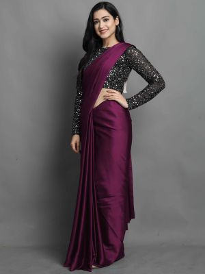 KALINI Magenta Sequinned Satin Saree