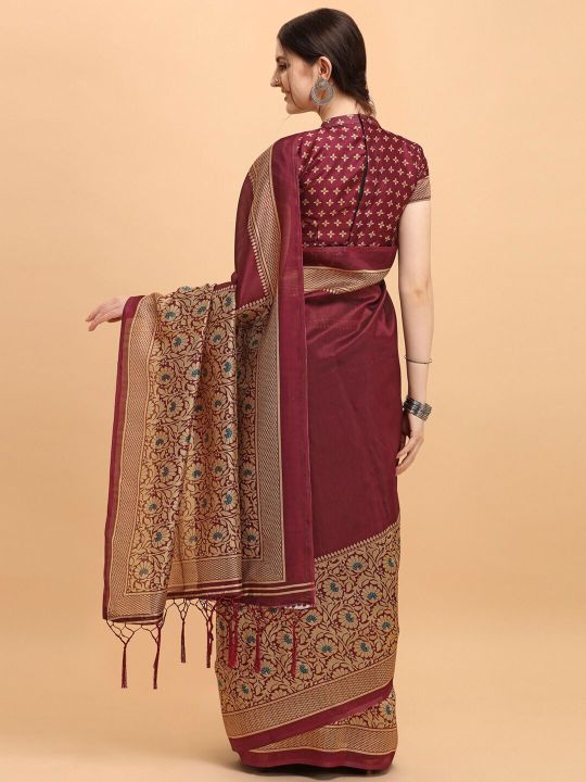 KALINI Maroon & Gold Ethnic Motifs Printed Art Silk Saree