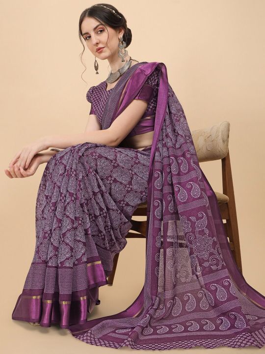 KALINI Purple & White Floral Kota Saree