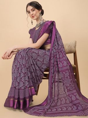 KALINI Purple & White Floral Kota Saree