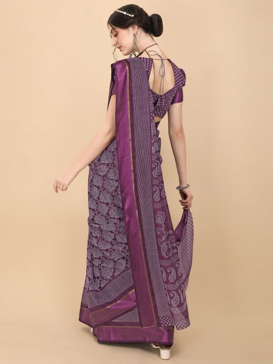 KALINI Purple & White Floral Kota Saree