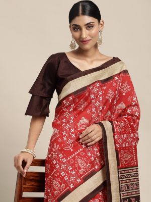 KALINI Red & White Ethnic Motifs Art Silk Sambalpuri Saree