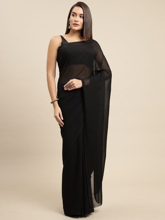 KALINI Women Black Solid Saree