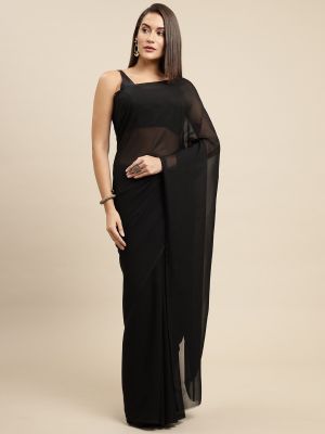 KALINI Women Black Solid Saree