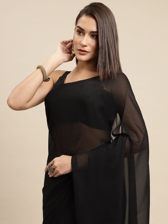 KALINI Women Black Solid Saree
