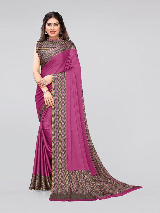 KALINI Women Pink & Brown Printed Poly Chiffon Saree
