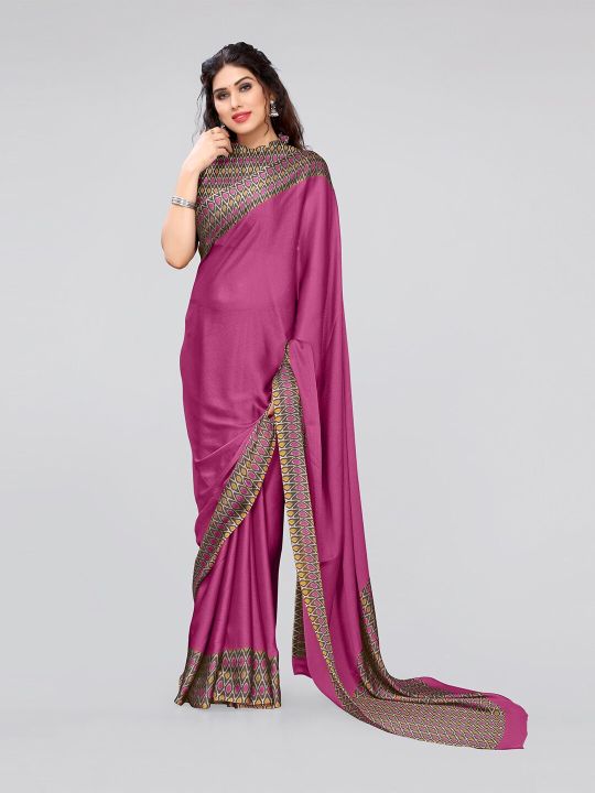 KALINI Women Pink & Brown Printed Poly Chiffon Saree