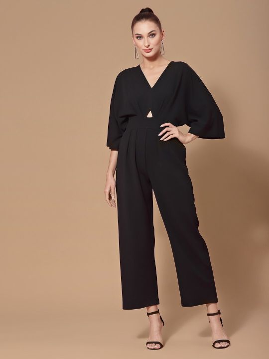 KASSUALLY Black Solid Basic Jumpsuit