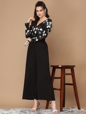 KASSUALLY Black & White Printed Basic Jumpsuit