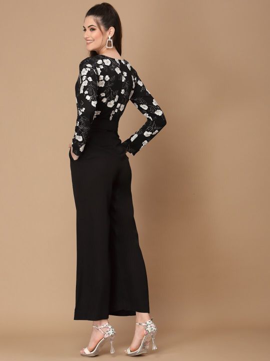 KASSUALLY Black & White Printed Basic Jumpsuit