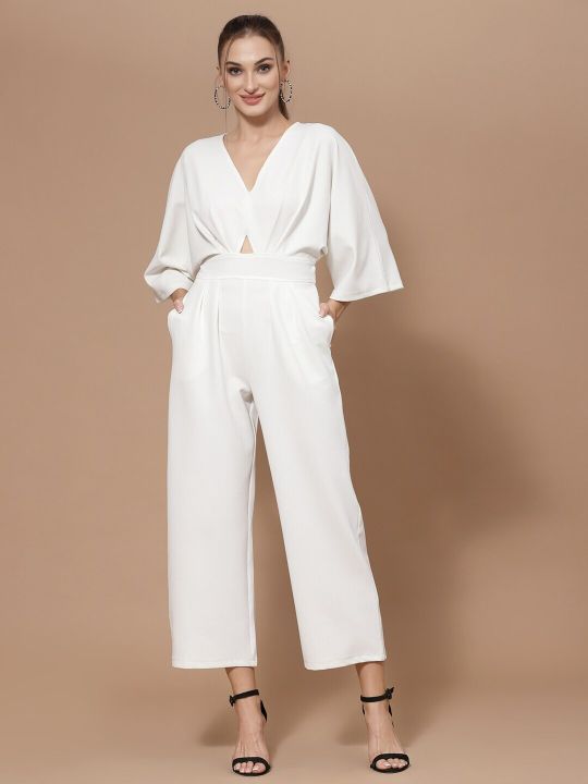KASSUALLY Women White Basic Jumpsuit