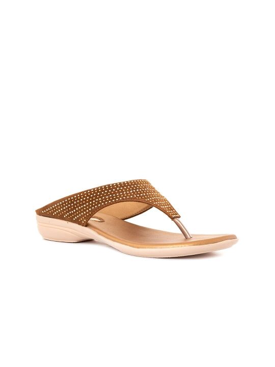 Khadims Women Embellished Slip-On T-Strap Flats