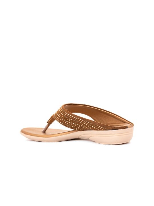 Khadims Women Embellished Slip-On T-Strap Flats