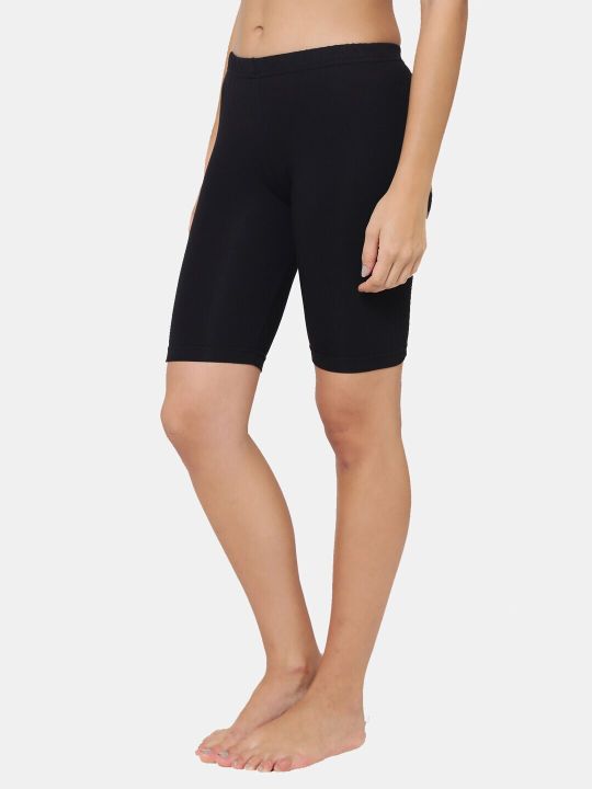 Leading Lady Women Nude & Black Solid High-Rise Lounge Shorts