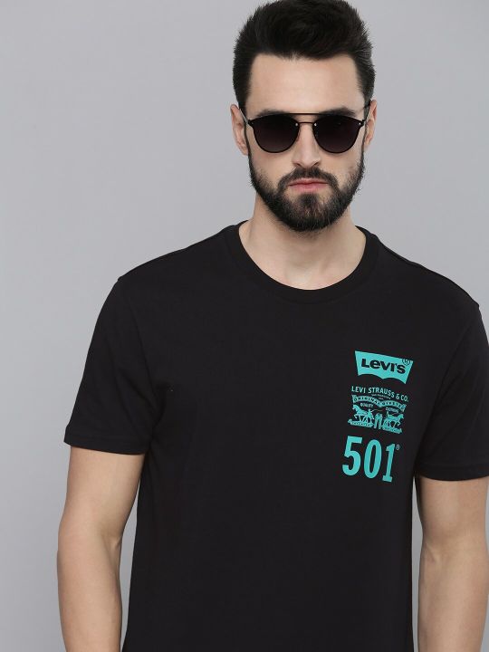 Levis Men Black Typography Printed Pure Cotton T-shirt