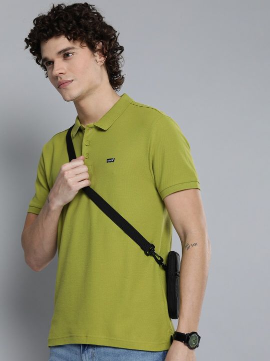 Levis Men Pure Cotton Solid Polo Collar T-shirt With Applique Detail