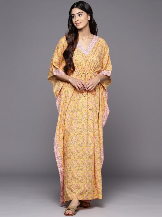 Libas Floral Motifs Printed Pure Cotton Maxi Kaftan Nightdress