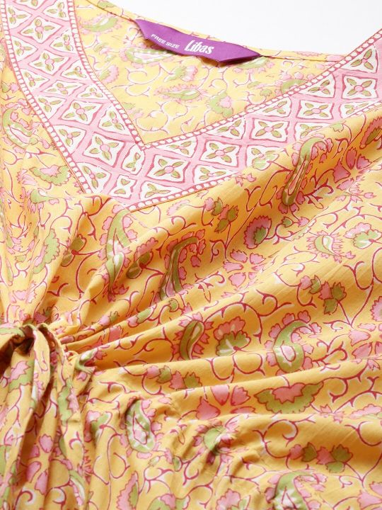 Libas Floral Motifs Printed Pure Cotton Maxi Kaftan Nightdress
