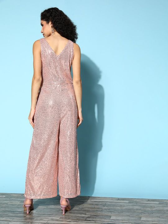 Libas Women Beautiful Pink Self-Design All That Glitters Jumpsuit